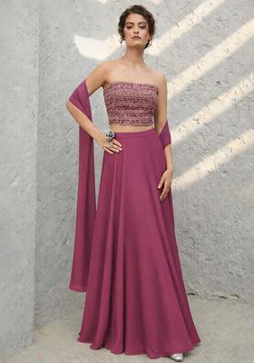 Magenta Sequin Georgette Lehenga Set