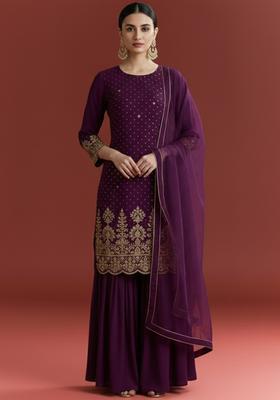 Deep Purple Chinon Sharara Set