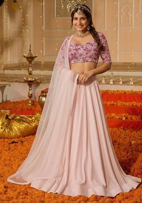 Soft Pink Embroidered Crepe Lehenga Set