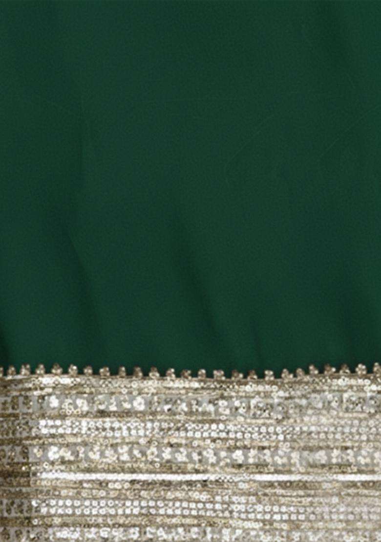 Dark Green Embroidered Georgette Anarkali With Dupatta - Indya
