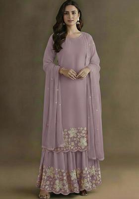 Lavender Embellished Crepe Sharara Set