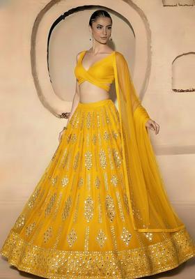 Yellow Embellished Georgette Lehenga Set