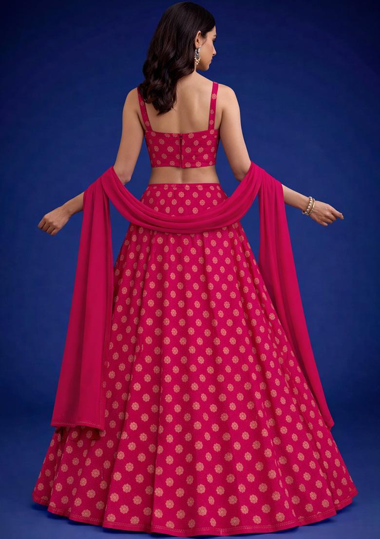Rani Pink Silk Blend Lehenga Set - Indya
