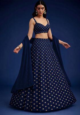 Navy Blue Silk Blend Lehenga Set