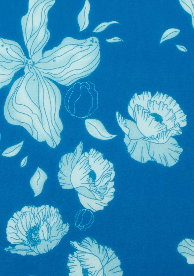 Teal Blue Floral Print Georgette Fusion Set - Indya