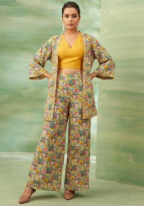 Sage Green Floral Print Crepe Fusion Set