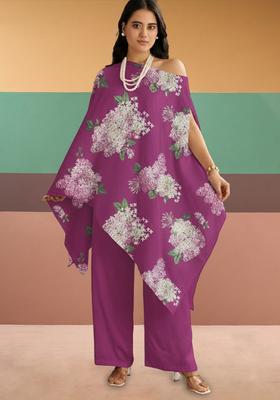 Rani Pink Floral Print Georgette Kaftan Set