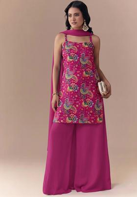 Rani Pink Embroidered Crepe Sharara Set