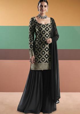 Black Silk Blend Sharara Set