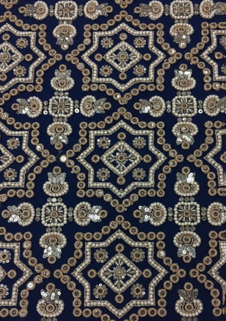 Navy Blue Embroidered Net Sharara Set - Indya