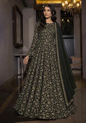Black Silk Blend Anarkali With Dupatta