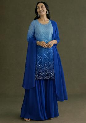 Royal Blue Sequin Tissue Sharara Set
