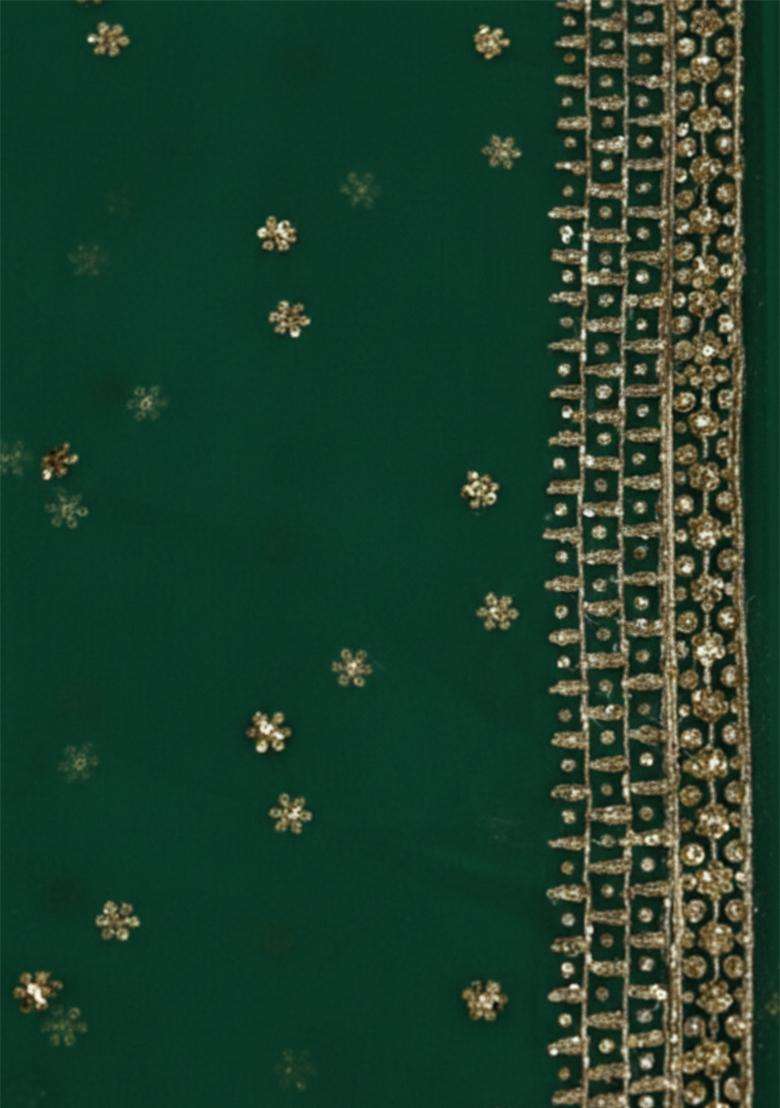 Dark Green Embroidered Georgette Anarkali With Dupatta - Indya