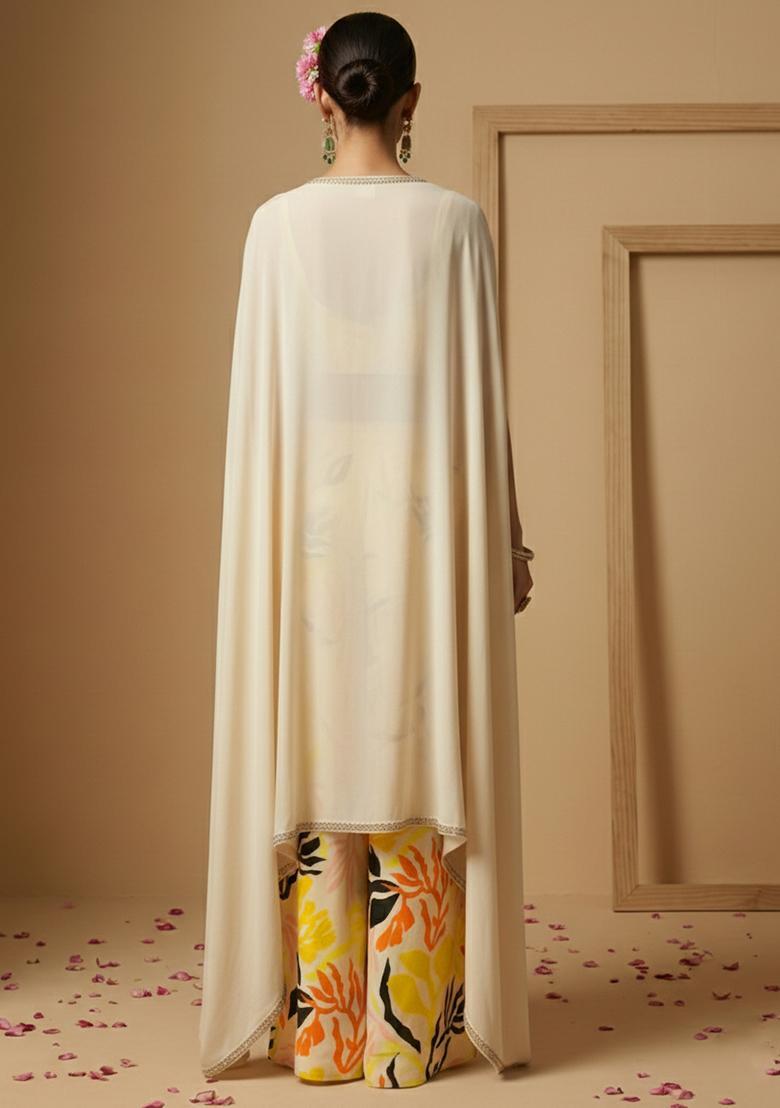 Multicolor Floral Print Silk Blend Fusion Set - Indya