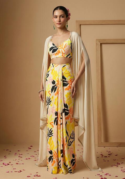 Multicolor Floral Print Silk Blend Fusion Set