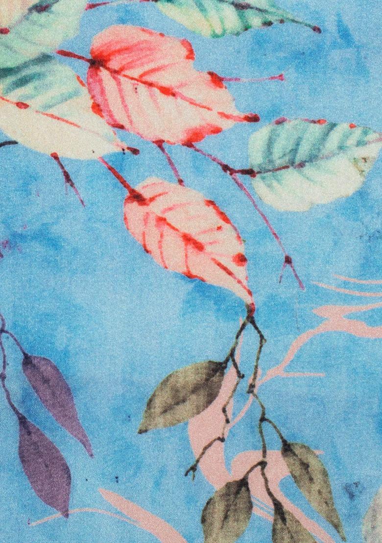 Blue Floral Print Silk Blend Fusion Set - Indya