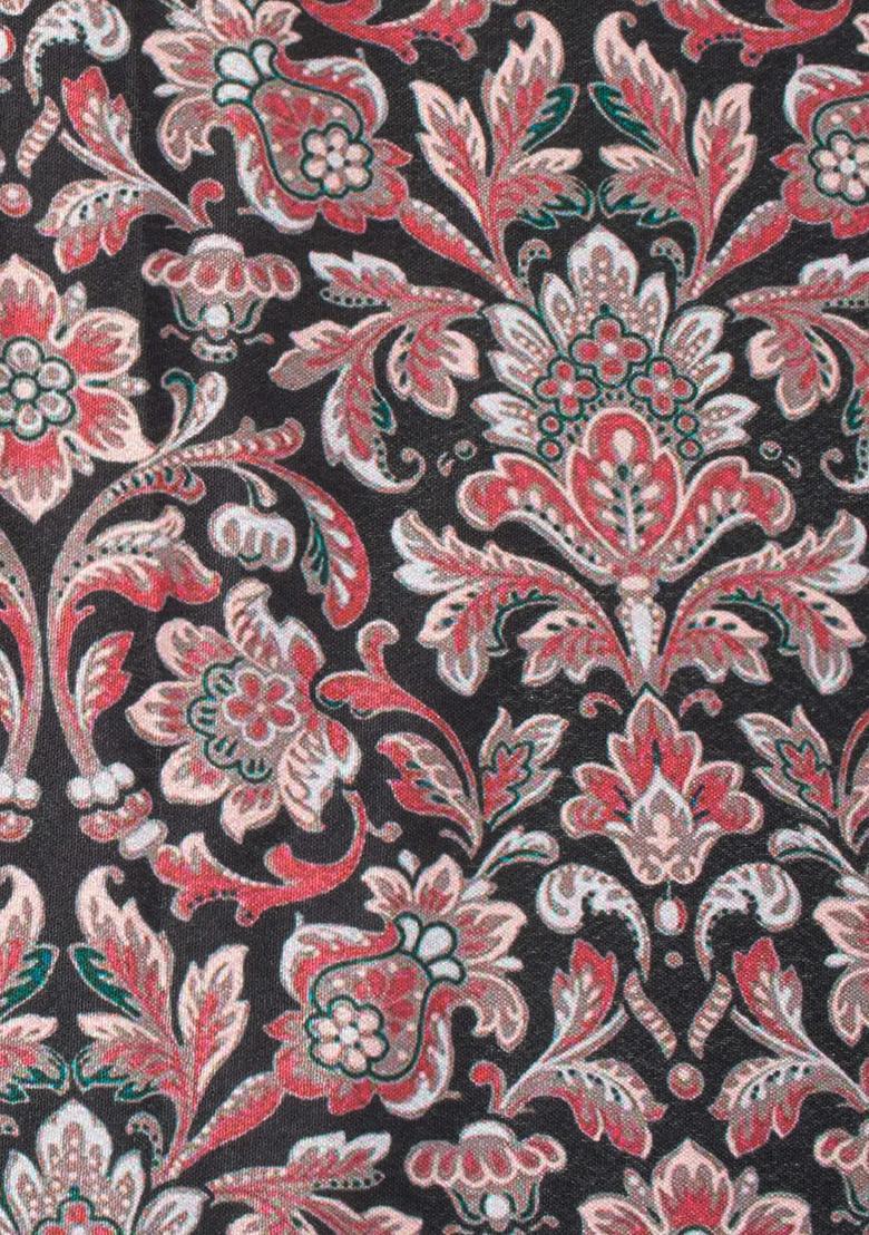 Charcoal Grey Floral Print Silk Blend Fusion Set - Indya