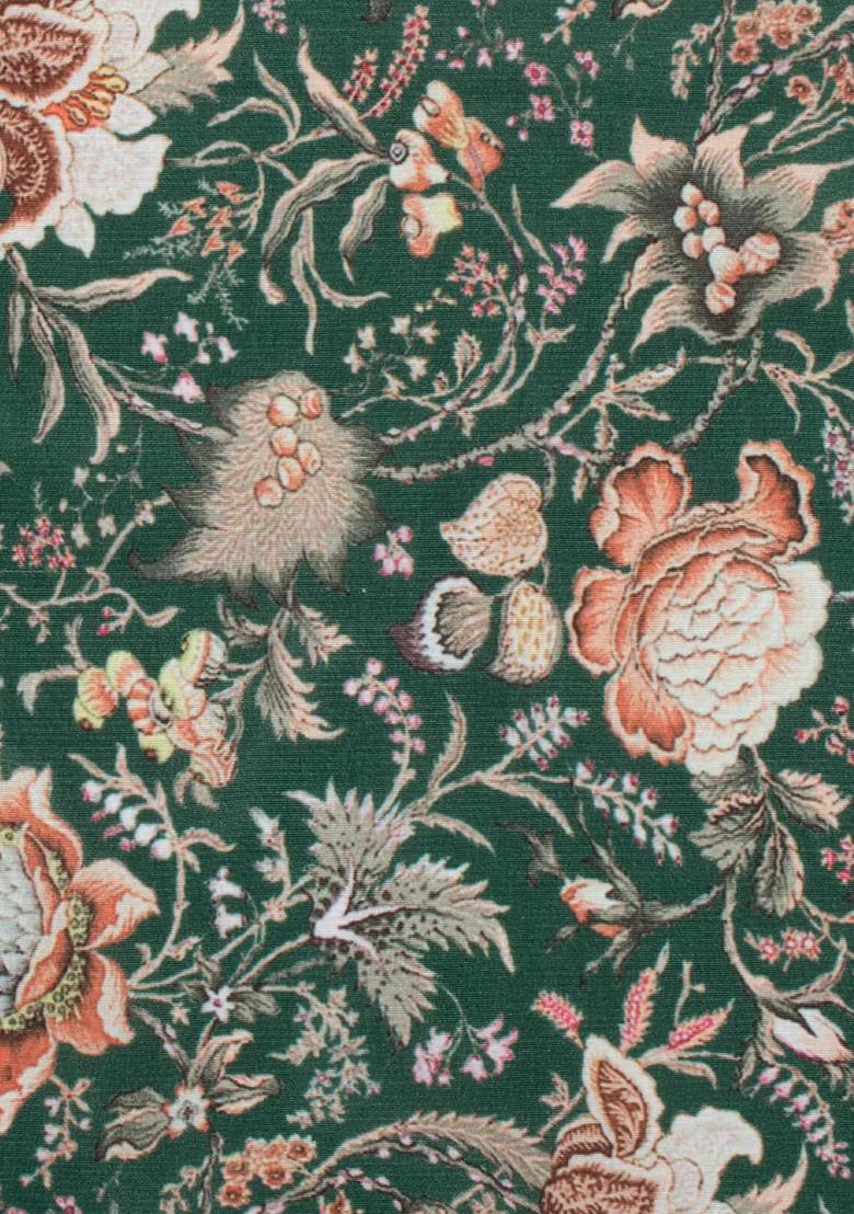 Deep Green Floral Print Silk Blend Fusion Set - Indya