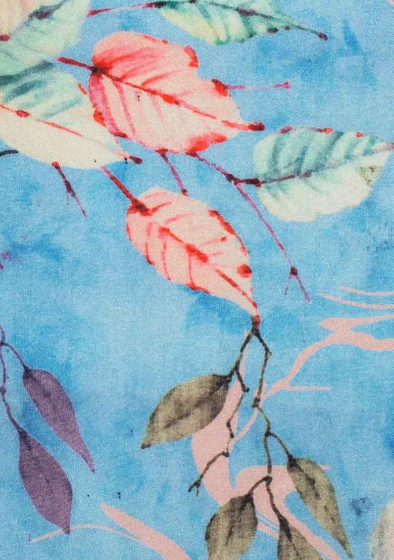 Blue Floral Print Silk Blend Sharara Set - Indya