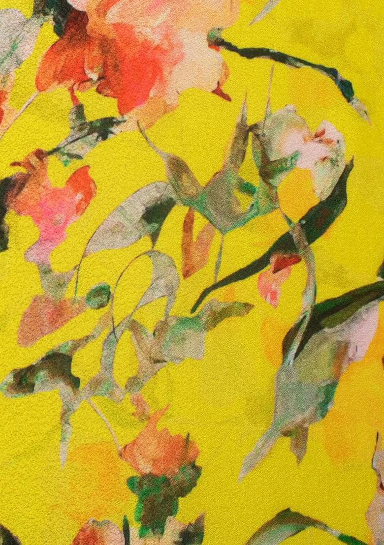 Yellow Floral Print Silk Blend Sharara Set - Indya