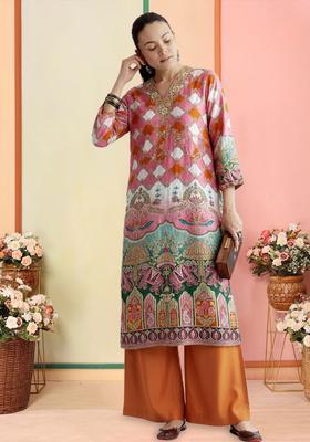 Multicolor Printed Crepe Pakistani Suit Set