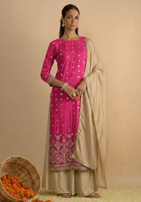 Rani Pink Embroidered Georgette Sharara Set