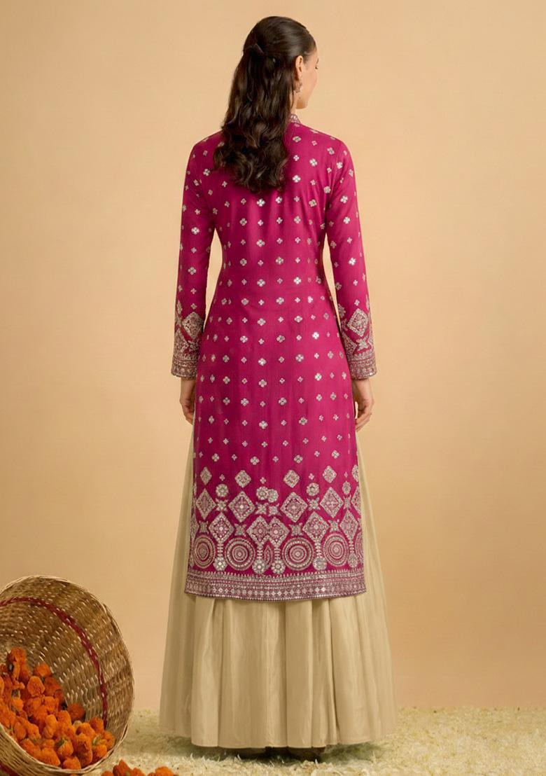 Rani Pink Embroidered Georgette Sharara Set - Indya