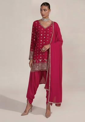 Rani Pink Embroidered Georgette Punjabi Suit