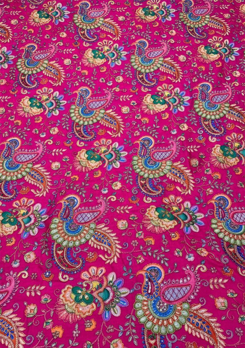 Rani Pink Floral Print Crepe Lehenga Set - Indya