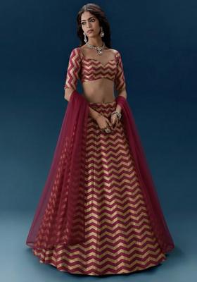 Mauve Printed Silk Blend Lehenga Set