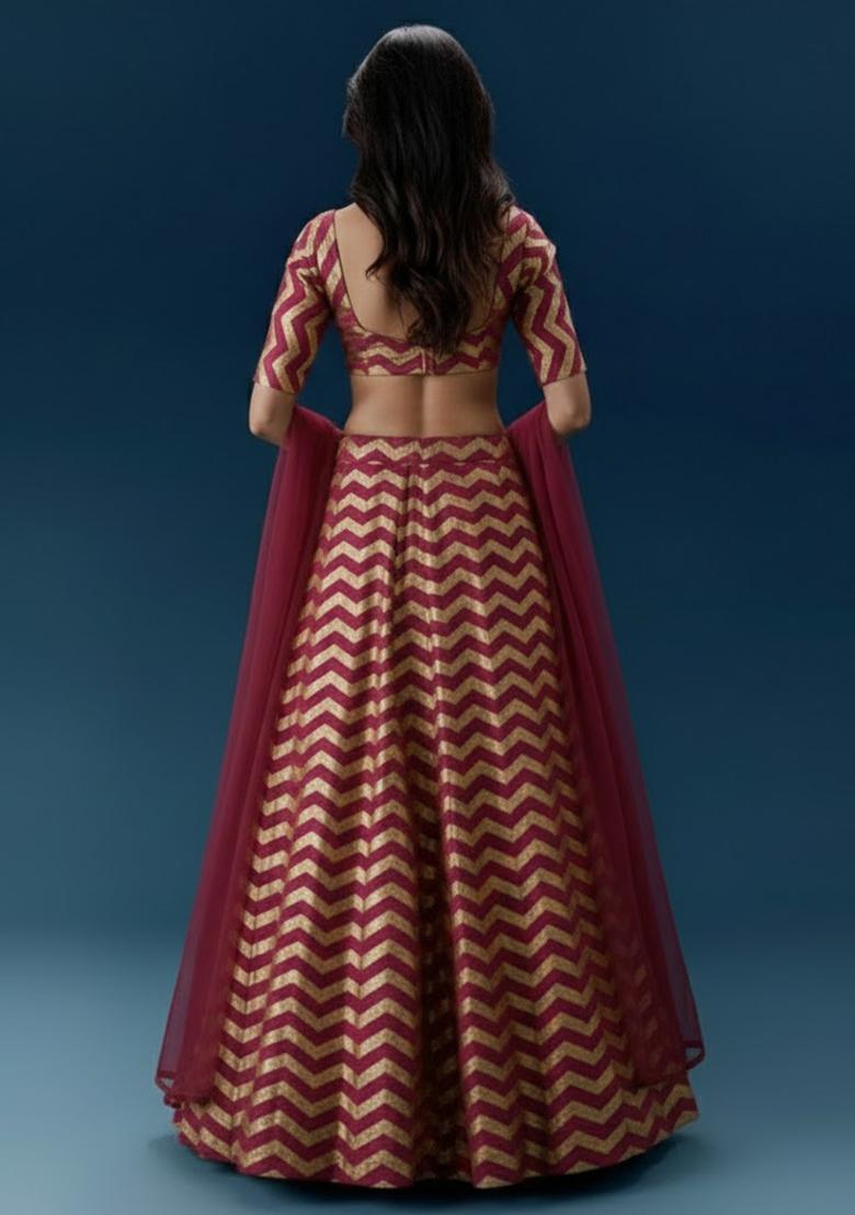 Mauve Printed Silk Blend Lehenga Set - Indya