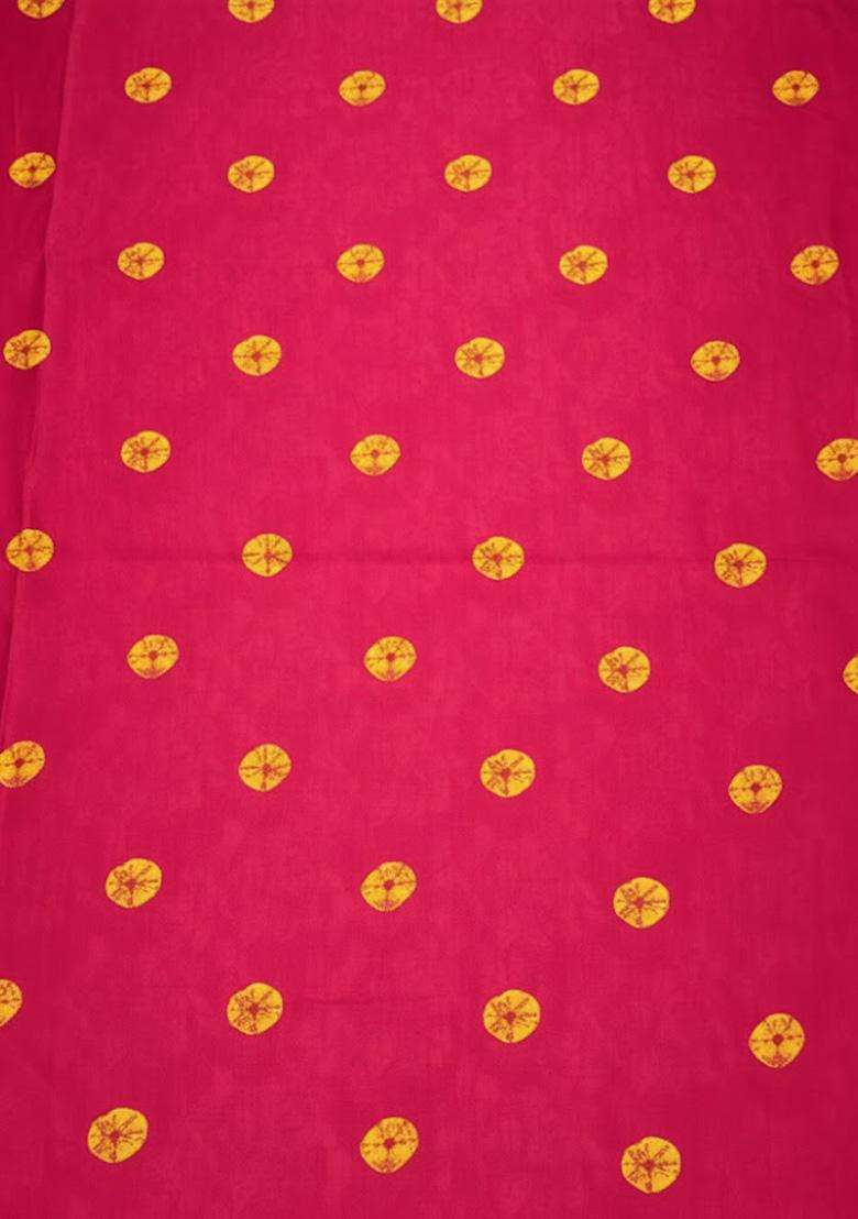 Rani Pink Floral Print Satin Pre Draped Saree Set - Indya