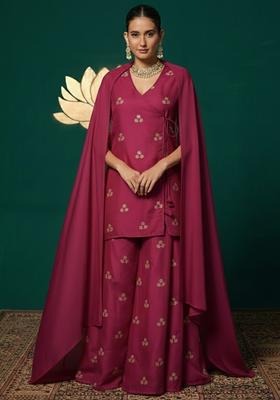 Rani Pink Embroidered Silk Blend Sharara Set
