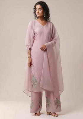 Blush Pink Embroidered Silk Blend Straight Kurta Set