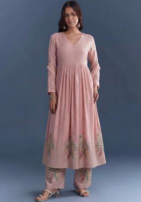 Blush Pink Embroidered Silk Blend Anarkali Set