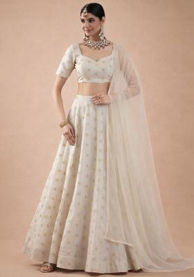 Off White Embroidered Cosmos Shimmer Lehenga Set