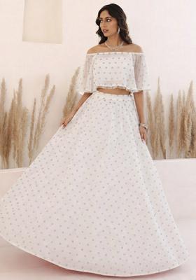 White Embroidered Georgette Lehenga Set