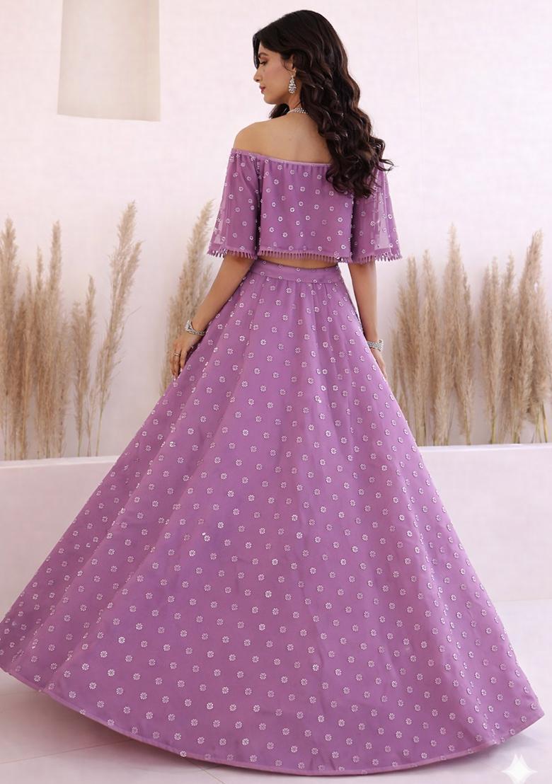 Purple Embroidered Georgette Lehenga Set - Indya