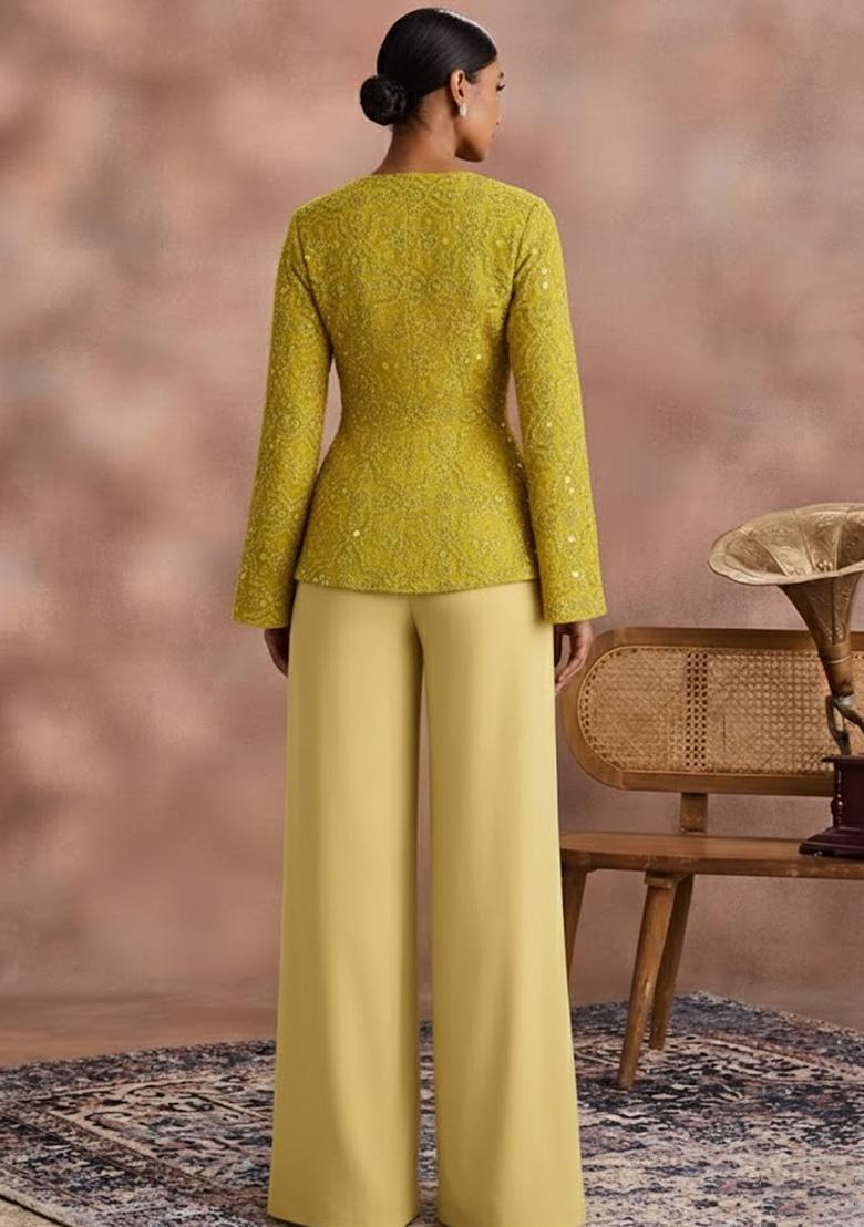 Yellow Sequin Shimmer Fusion Set - Indya