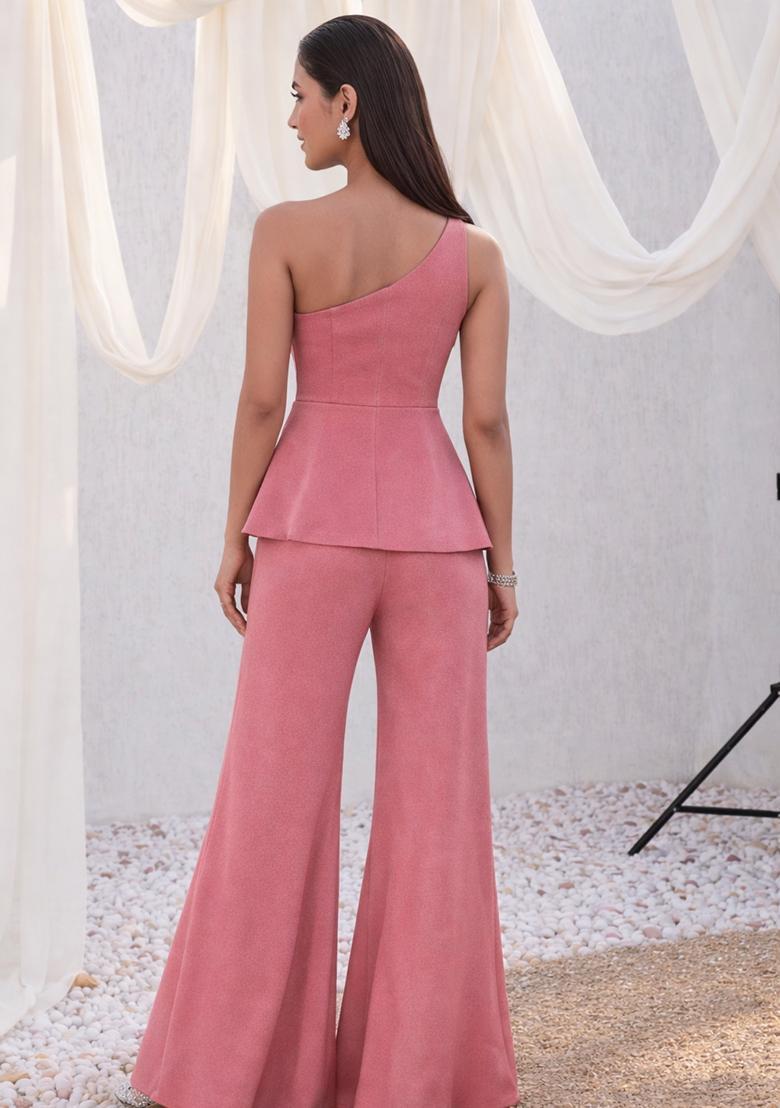 Baby Pink Embroidered Crepe Sharara Set - Indya