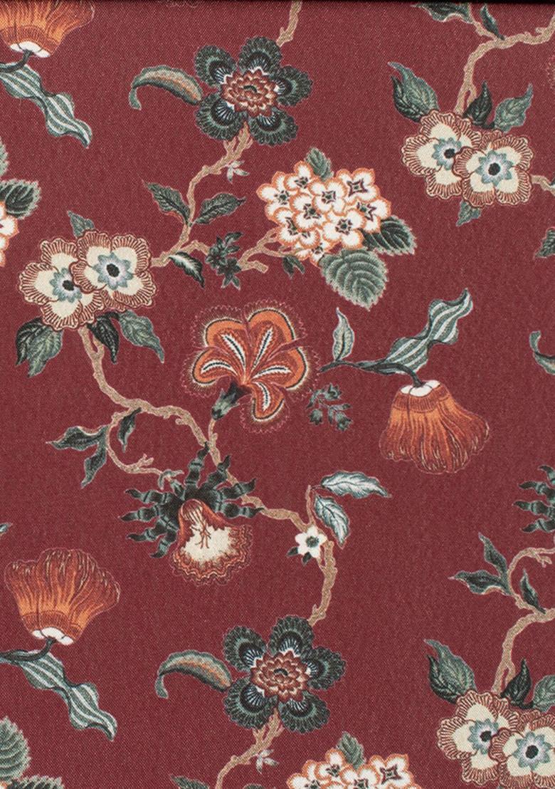 Maroon Floral Print Silk Blend Straight Kurta Set - Indya