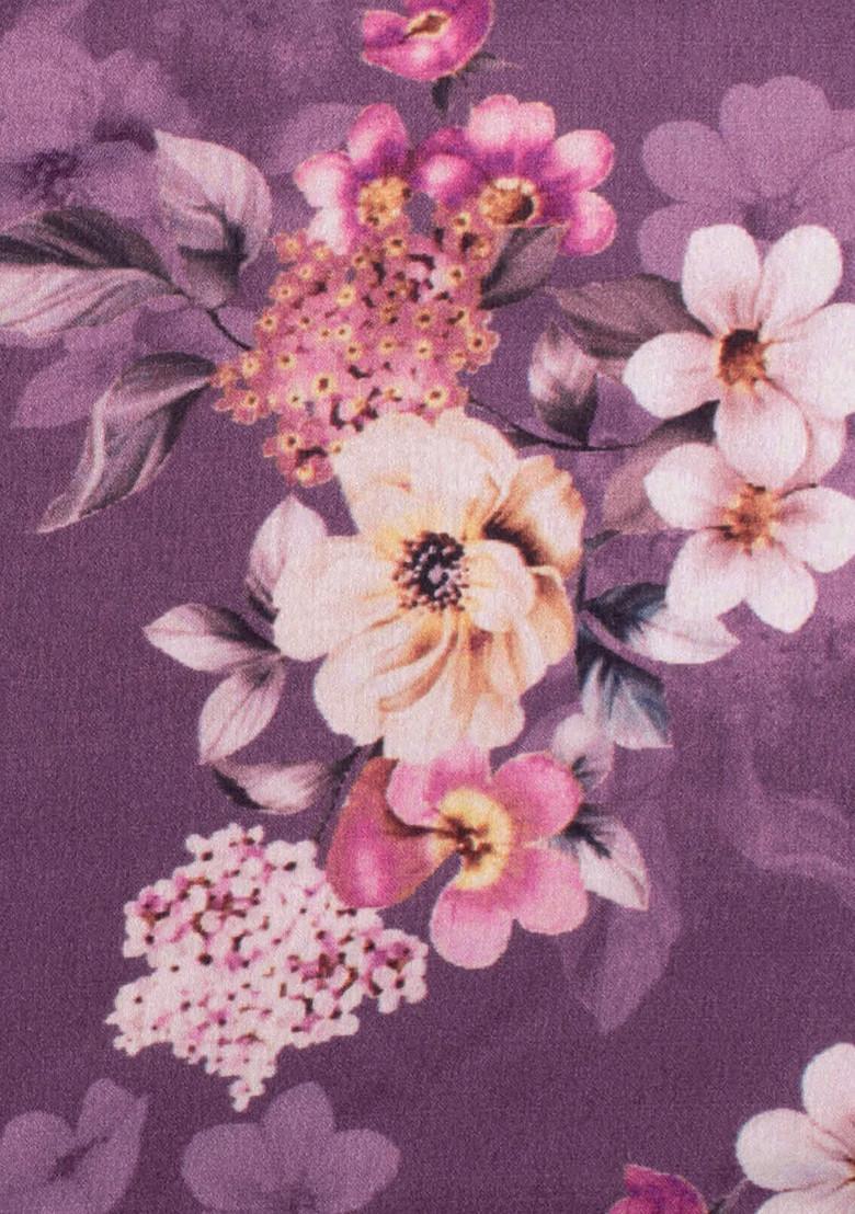 Purple Floral Print Satin Sharara Set - Indya