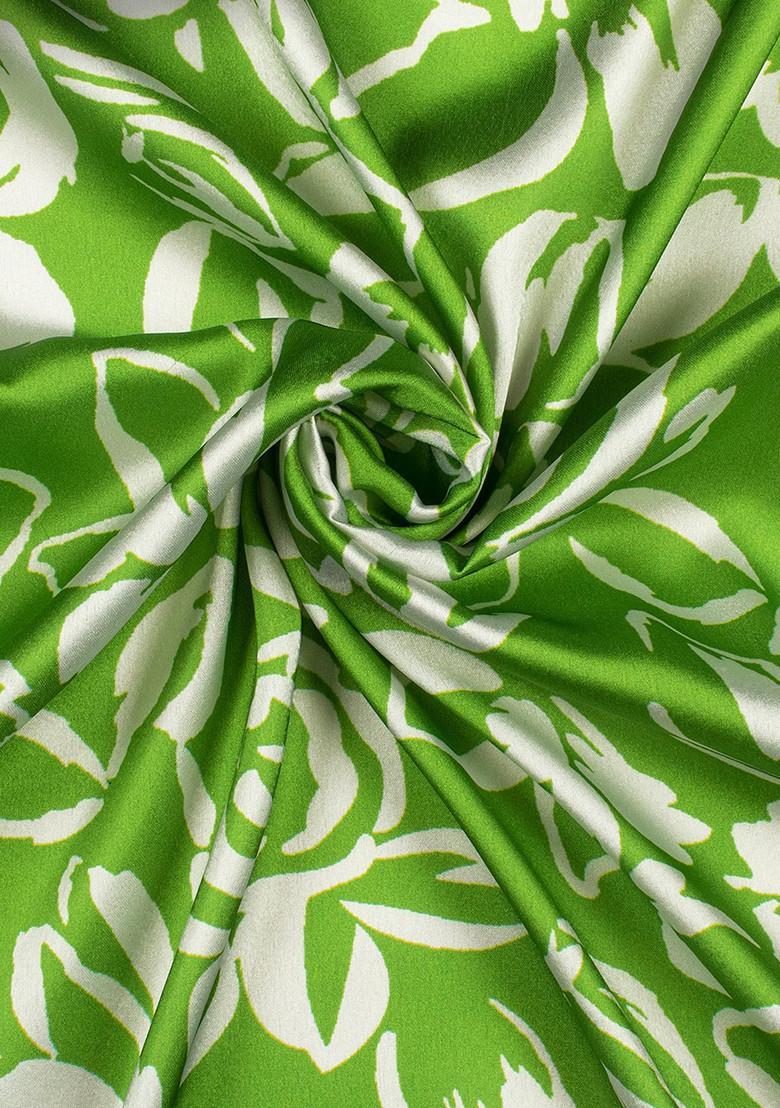 Leaf Green Floral Print Satin Sharara Set - Indya