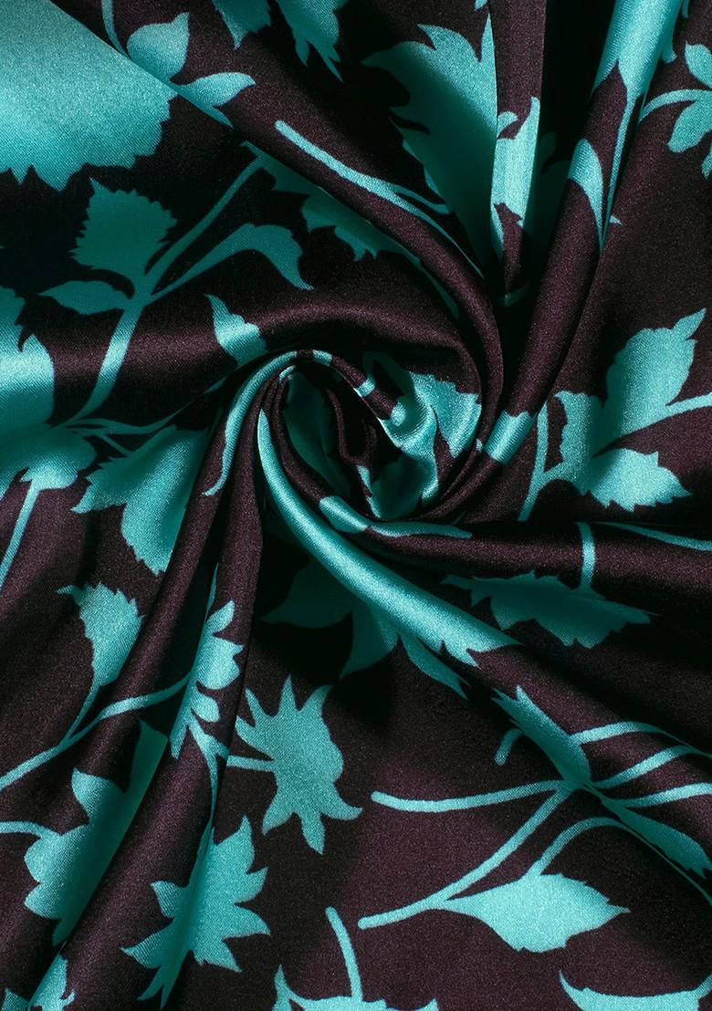 Blue Floral Print Satin Sharara Set - Indya