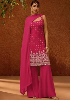 Rani Pink Embroidered Georgette Sharara Set