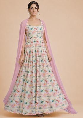 Pink Georgette Anarkali With Dupatta