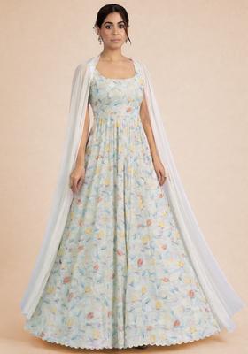 Off White Georgette Anarkali With Dupatta