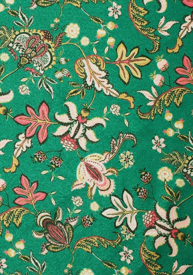 Forest Green Floral Print Silk Blend Sharara Set - Indya