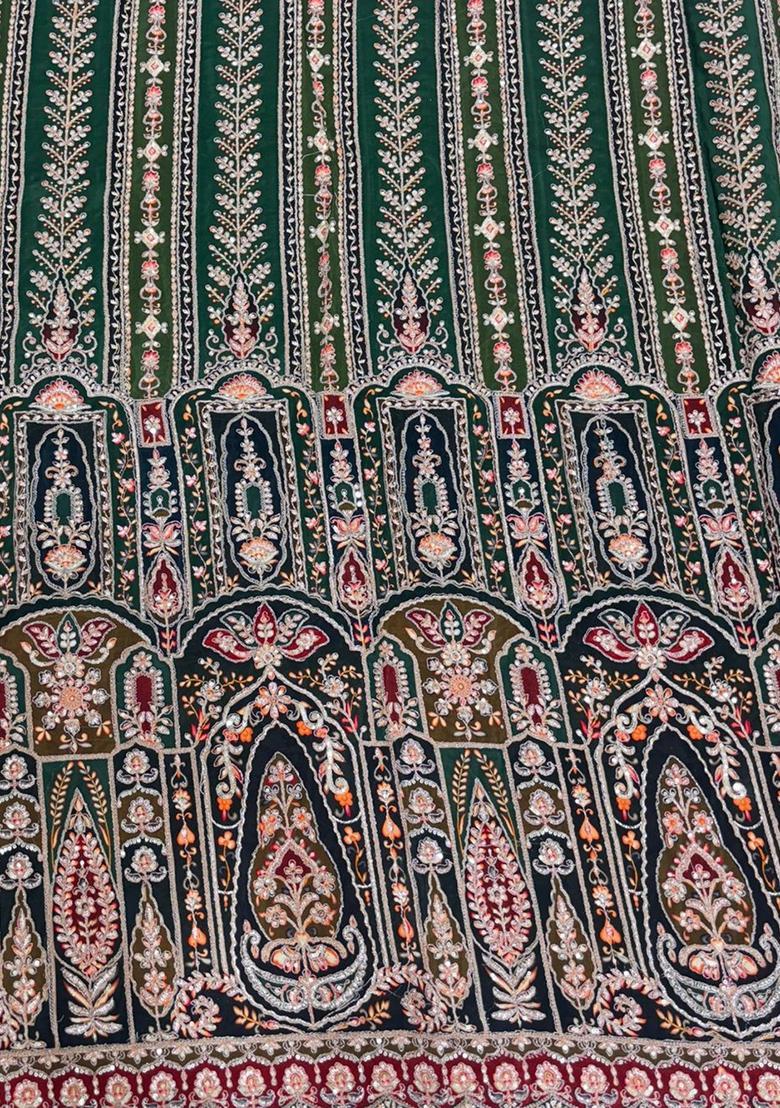 Forest Green Embroidered Crepe Sharara Set - Indya
