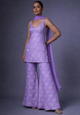 Lavender Sequin Silk Blend Sharara Set